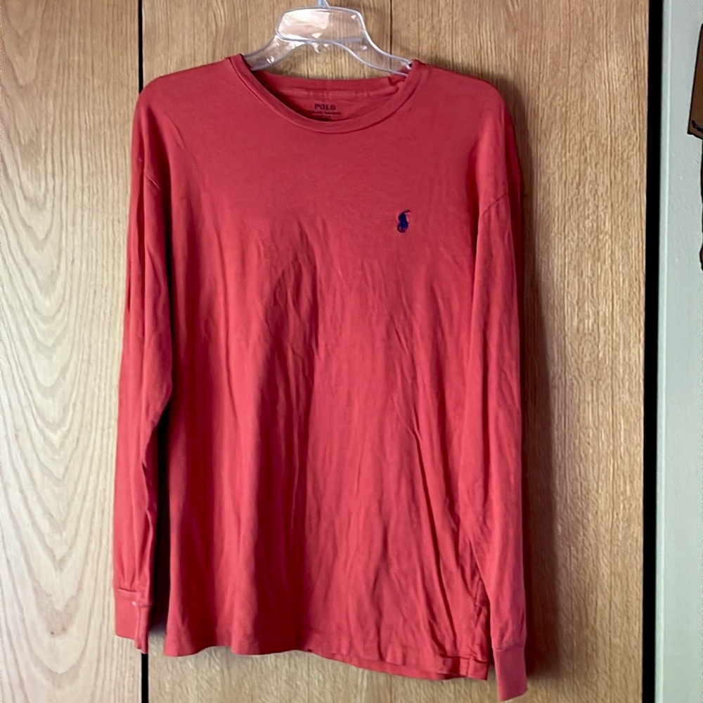 Vintage Polo Ralph Lauren MEDIUM cotton long sleeve tee t shirt orange red VGUC
